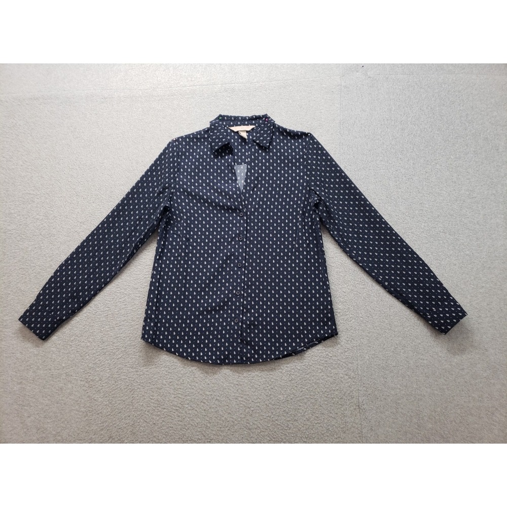 H&M Women Shirt 2 Navy Blue Polka Dot Long Sleeve Button Up Collared Office Wear